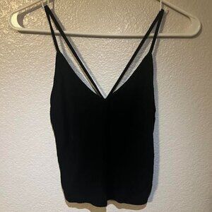 Black Skinny Strap Cross Back Cropped Tank